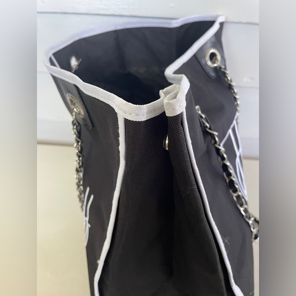 Black/White Joseph Ribkoff Metal Handle Tote Bag - Picture 5 of 11